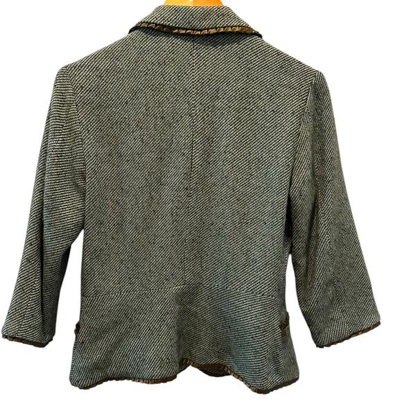 Wendy Hil Green Herringbone Tweed Blazer w/ Satin Trim Size M FrenchGirl Preppy - Picture 2 of 11
